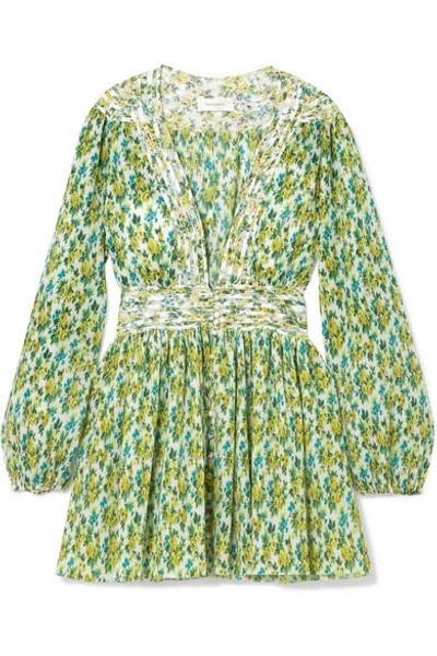 Zimmermann Golden Plisse Mini Dress In Lemonade Acid Floral In 3 | ModeSens