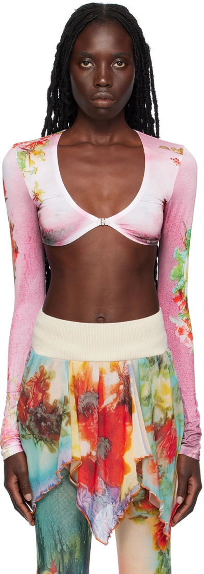 Jean Paul Gaultier Floral-print Cropped Top In 2110-pink/yellow