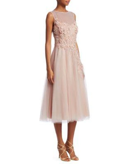 Teri Jon By Rickie Freeman Tulle Appliqué A-line Dress In Blush