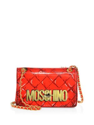 Moschino Fantasy Large Printed Patent Leather Crossbody Bag In Red ...