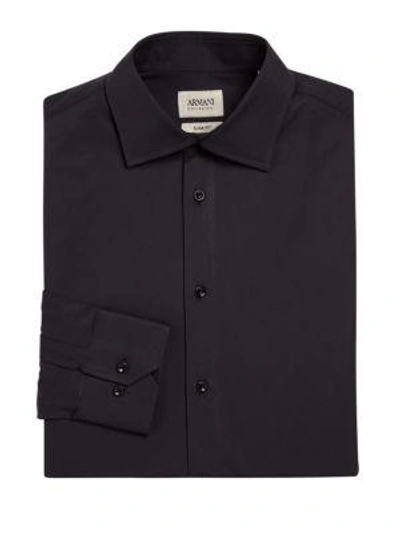 Armani Collezioni Slim-fit Cotton Dress Shirt In Black