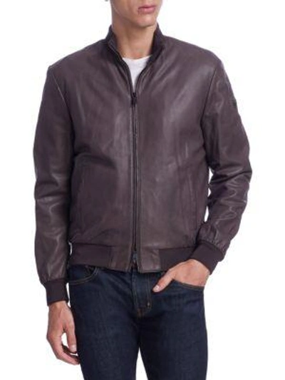 Armani Collezioni Zip-up Leather Short Bomber In Chocolate