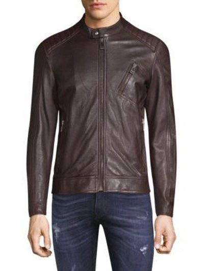 Belstaff Lambskin Leather Racer Jacket In Brown