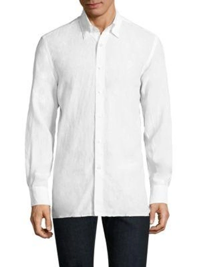 Canali Linen  Casual Button-down Shirt In White