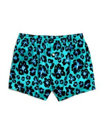 Dsquared2 Leopard-print Stretch Silk Boxers In Turquoise
