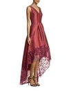 ml Monique Lhuillier Lace Trim High-low Gown In Dusty Rose