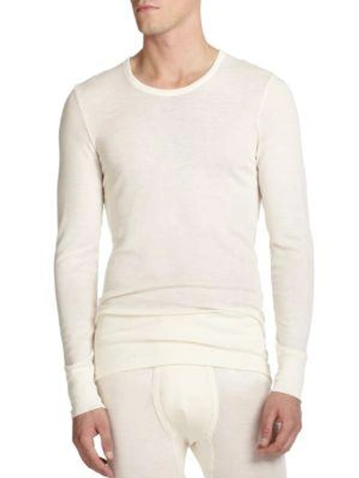 Hanro Woolen Silk Long Sleeve Crewneck Tee In Beige