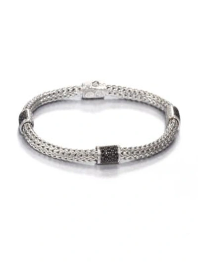 John Hardy Classic Chain Black Sapphire & Sterling Silver Four-station Bracelet In Silver-blue