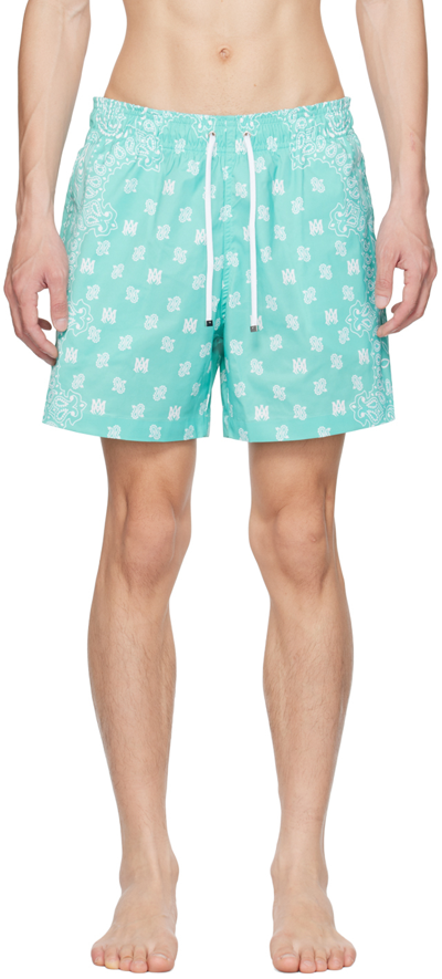 Amiri Green Bandana Swim Shorts In Aqua