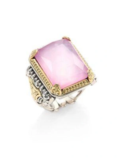 Konstantino Iliada Pink Mother-of-pearl, Quartz Doublet, 18k Yellow Gold & Sterling Silver Rectangle Ring In Violet