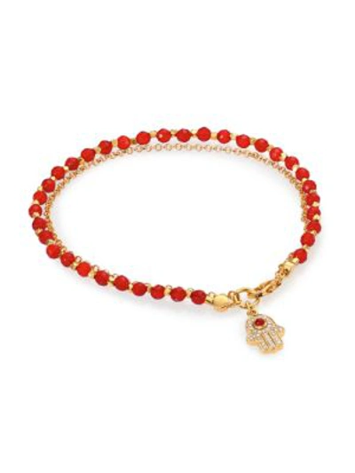 Astley Clarke Biography Red Agate & White Sapphire Hamsa Beaded Friendship Bracelet In Gold Red