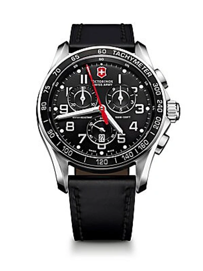 Victorinox Swiss Army Men's Chrono Classic Xls Stainless Steel & Leather Chronograph Strap Watch In Black