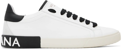 Dolce & Gabbana Portofino Vintage Calfskin Leather Sneakers In White_black