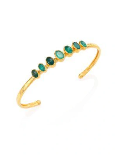 Gurhan Amulet Hue Emerald & 24k Yellow Gold Bangle Bracelet In Gold-emerald