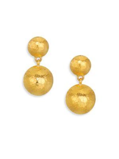 Gurhan Lentil Hammered 24k Yellow Gold Drop Earrings