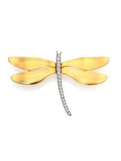 Kenneth Jay Lane Crystal Dragonfly Brooch In Gold