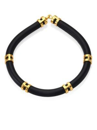 Lizzie Fortunato Double Take Leather Tube Necklace In Black