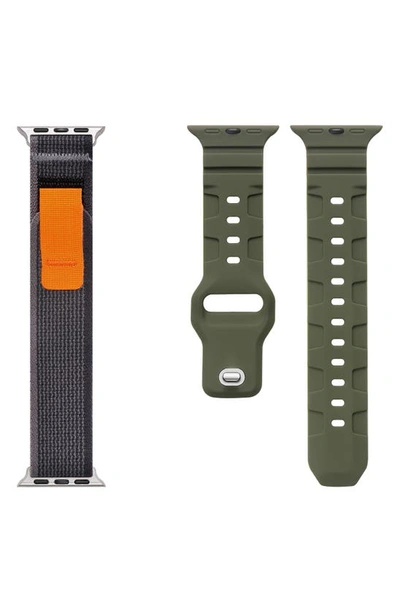 The Posh Tech Assorted 2-pack Venture Nylon & Ridge Silicone Apple Watch® Watchbands In Green Multi