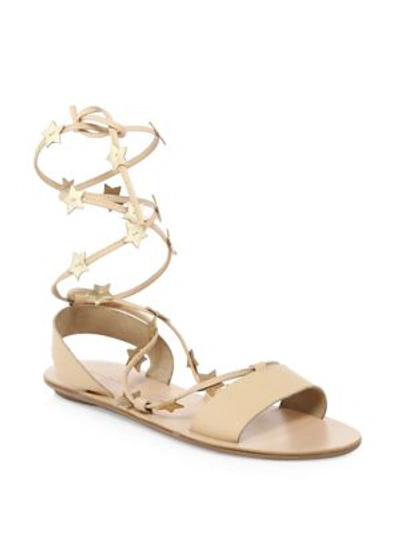 Loeffler Randall Starla Star-detail Leather Lace-up Sandals In Wheat