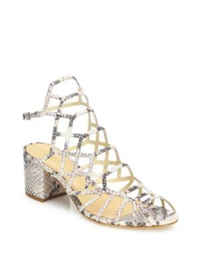 Schutz Bollie Python-embossed Leather Caged Block Heel Sandals In Natural