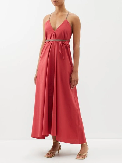 Brunello Cucinelli Open-back Cotton Maxi Dress In Red