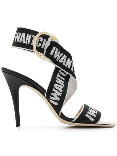 Jimmy Choo Bailey 100 Chalk Nappa Leather Sandals With Black And Chalk Logo Tape