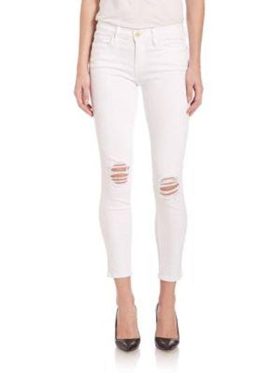 Frame Le Skinny De Jeanne Distressed Cropped Jeans In Lilac Blanc