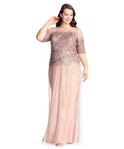 Adrianna Papell Beaded Illusion Gown In Rose Gold | ModeSens