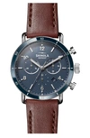 Shinola The Canfield Chrono Leather Strap Watch, 40mm In Dark Cognac/ Blue/ Silver