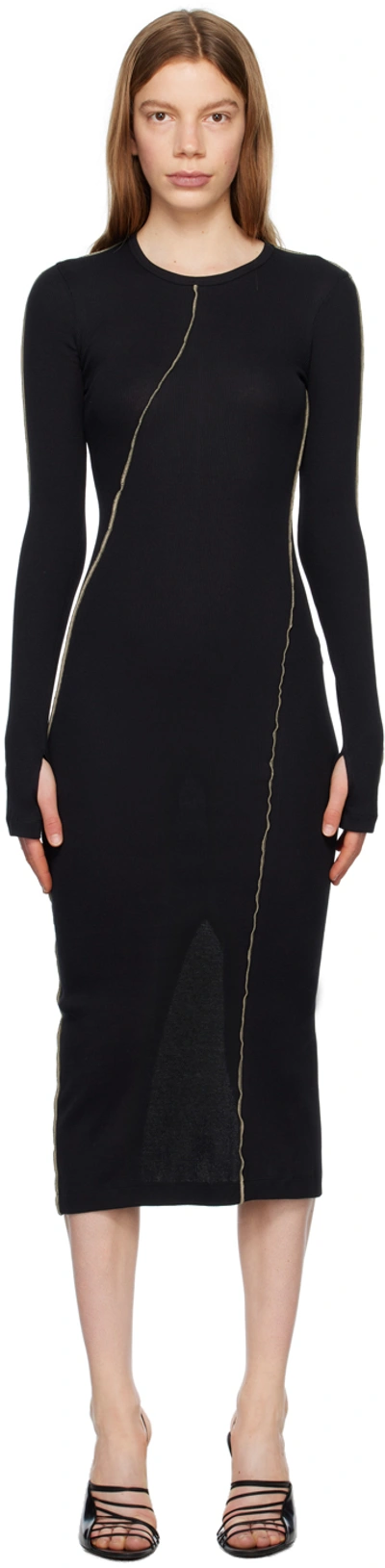 Helmut Lang Knit Seamed Long-sleeve Midi Dress In Basalt Black