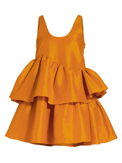 Kika Vargas Valeria Tiered Ruffle Taffeta Mini Dress In Orange