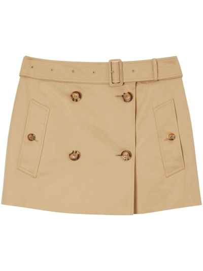 Burberry Gabardine Trench Cotton Miniskirt In Soft Fawn