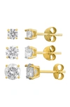 Savvy Cie Jewels Sterling Silver Round-cut Multi Sized Cz Stud Earring Set In Yellow
