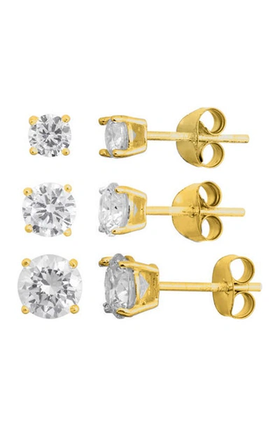 Savvy Cie Jewels Sterling Silver Round-cut Multi Sized Cz Stud Earring Set In Yellow