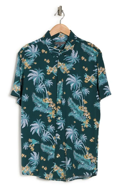 Slate & Stone Tropical Short Sleeve Button-up Shirt In Green Palm Print