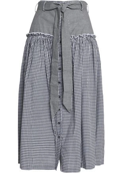 Nicholas Belted Gingham Cotton-poplin Midi Skirt In Black