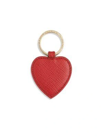 Smythson Panama Heart Leather Key Ring In Red