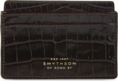 Smythson Mara Crocodile-embossed Leather Card Holder In Black