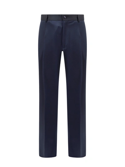 Dolce & Gabbana Stretch Wool Trouser With Side Band In Blue