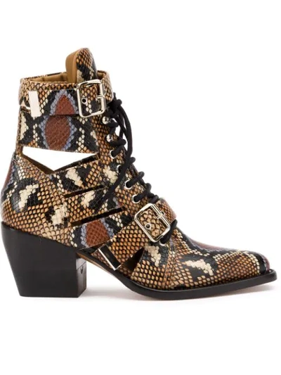 Chloé Rylee Python-print Leather Ankle Boots In Multicolor Purple 1