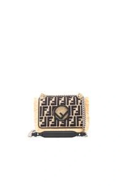 Fendi Small Raffia Trim Logo Embroidered Kan I Logo In Neutrals