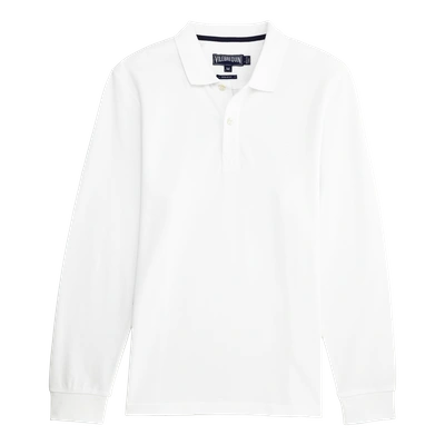 Vilebrequin Men Ready To Wear - Solid Long Sleeves Cotton Pique Polo - Polo - Palin In White