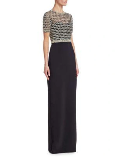 Ahluwalia Kira Beaded Overlay Gown In Jet