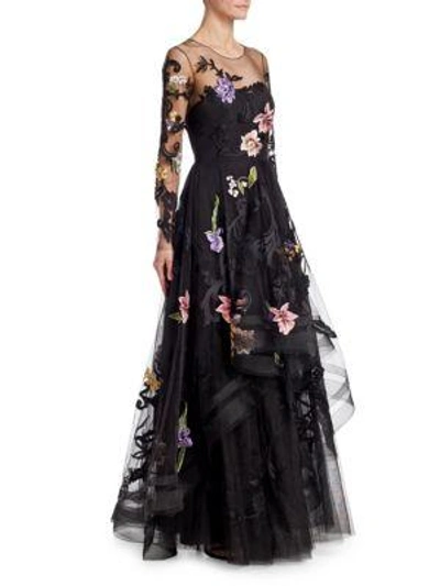 Ahluwalia Bridget Floral-embroidered Gown In Jet