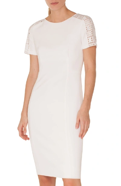 Akris Punto Crewneck Lace-shoulder Short-sleeve Jersey Sheath Dress In Cream