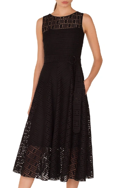 Akris Punto Sleeveless Fit-and-flare Lace Midi Dress In Black