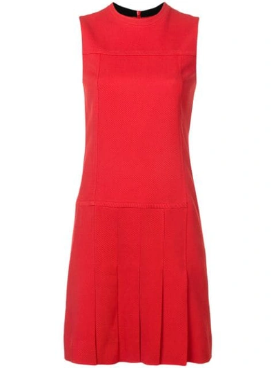 Akris Punto Sleeveless Crewneck Wool Shift Dress With Pleated Front In Lipstick