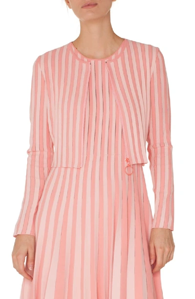 Akris Punto Zip-front Long-sleeve Striped Knit Cropped Bolero In Rose Pink Peony