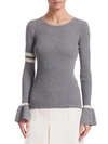 Akris Punto Ribbed Wool Varsity Bell-sleeve Top In Silver Cream