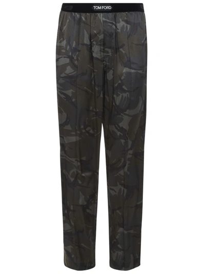 Tom Ford Camouflage Olive Green Silk Satin Pajama Pants